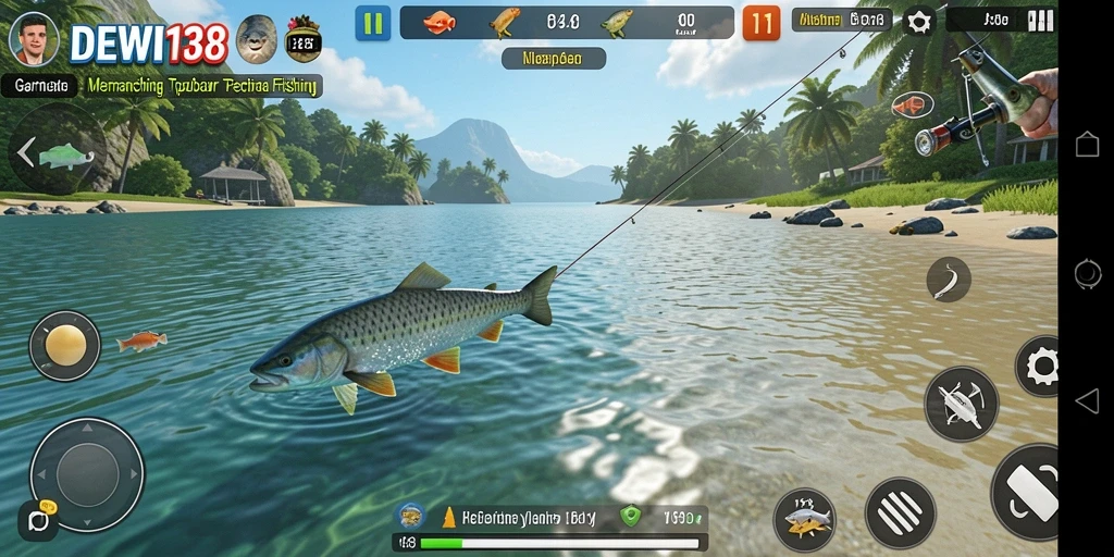 Screenshot utama DEWI138 menampilkan gameplay memancing yang seru dan menantang.