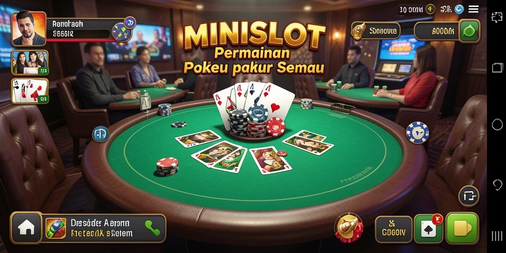 Tampilan gameplay seru dari MINISLOT dengan meja poker yang menarik.